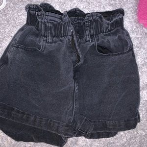 Black paper bag waist shorts